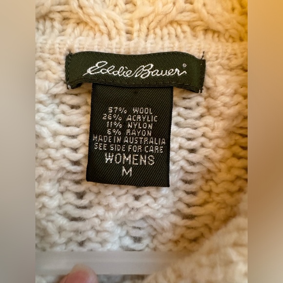 VTG 90s Eddie Bauer Chunky Wool Cable Knit Toggle Cardigan Sweater - Picture 4 of 9